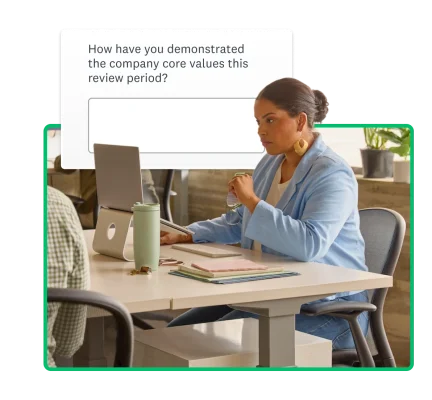 A woman doing a self-evaluation on a laptop