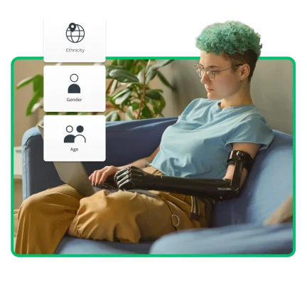 Woman with arm implant creating a diversity survey