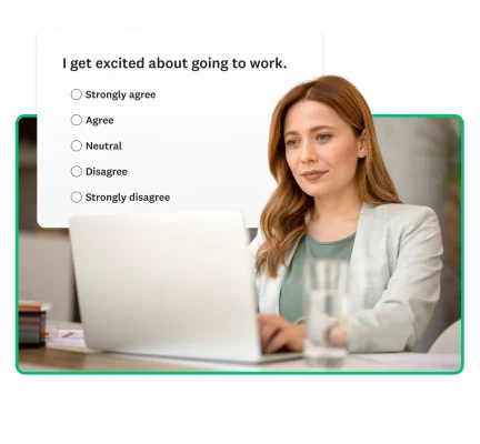Woman taking an HR survey on a laptop
