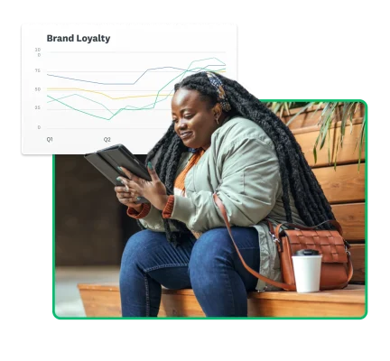 Woman reviewing brand loyalty survey results on a tablet