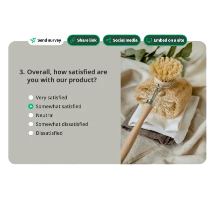 Survey question box, asking "Overall, how satisfied are you with our product?"