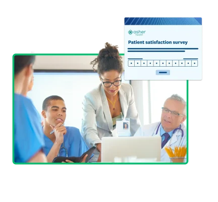 Hospital administrator presenting patient satisfaction survey results to doctors