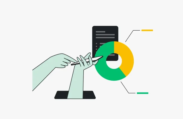 illustrasjon av en hånd som holder en telefon med et diagram på toppen