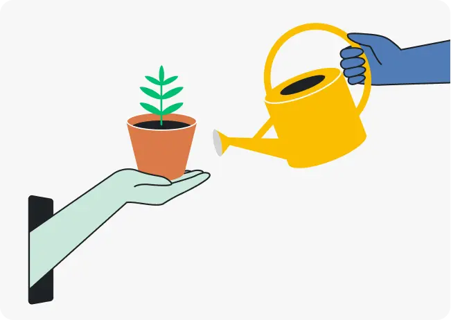 illustratie van een hand die een plant water geeft
