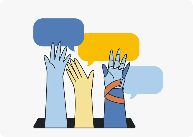 illustratie van drie handen in de lucht