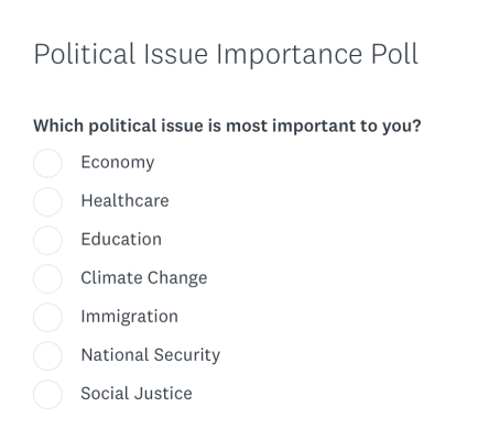 Political poll asking, "Which political issue is most important to you?"
