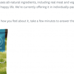 Example of an intro page giving a dog food example