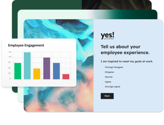 Survey dashboard showing a graph and an employee experience survey.