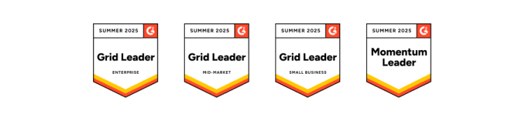 Fire G2-merker fra sommeren 2025, hvor tre av dem viser «Grid Leader» og et merke viser «Momentum Leader».