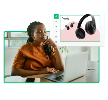 a woman looking at headphones