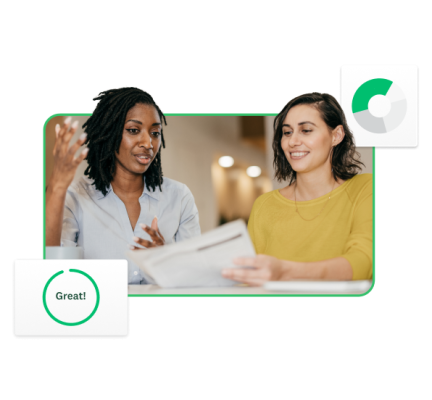 Two people discuss a report