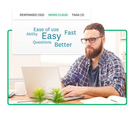 Man looking at word cloud results