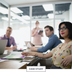 Employees sitting at conference table with subhead "case study"
