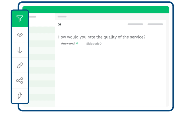 Animated gif of a user on SurveyMonkey looking at bar graphs and pie charts of survey questions data