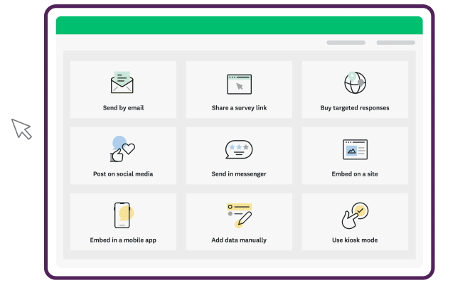 Animated gif of a user clicking on SurveyMonkey to get a share link to collect survey responses