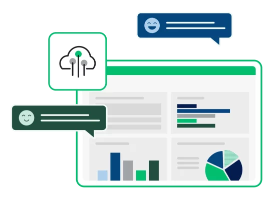 A data dashboard with graph modules and comment bubbles