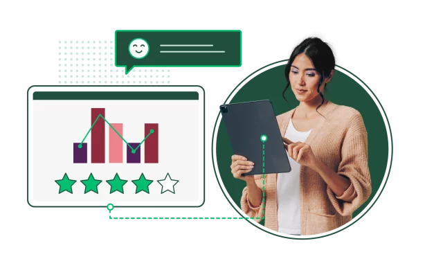 Vrouw kijkt naar tablet