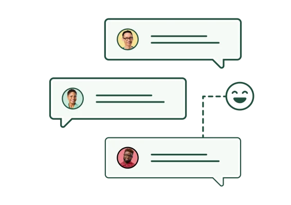Speech bubbles with feedback from 3 employees