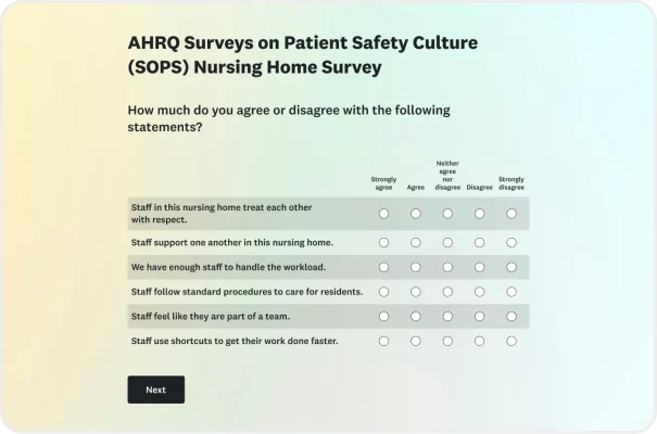 AHRQ Surveys On Patient Safety Culture SOPS Nursing Home Survey Template