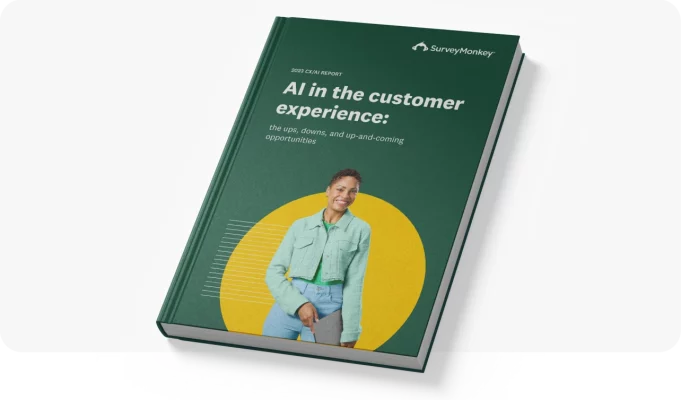 Book cover with the title AI in the customer experience, with a photo of a smiling woman