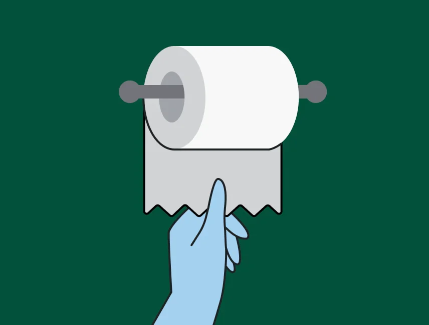 Hands pulling toilet paper roll