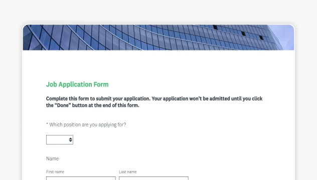 Screenshot of SurveyMonkey job application form template