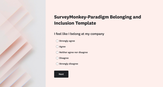 A Belonging and Inclusion Survey template question about an employee's sense of belonging at the company.