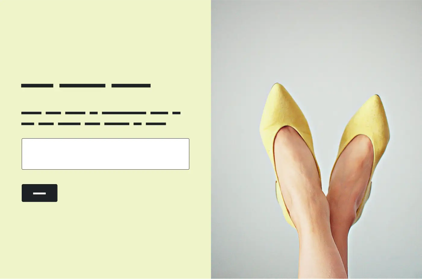 A woman wearing pale-yellow pointed heels next to a survey question