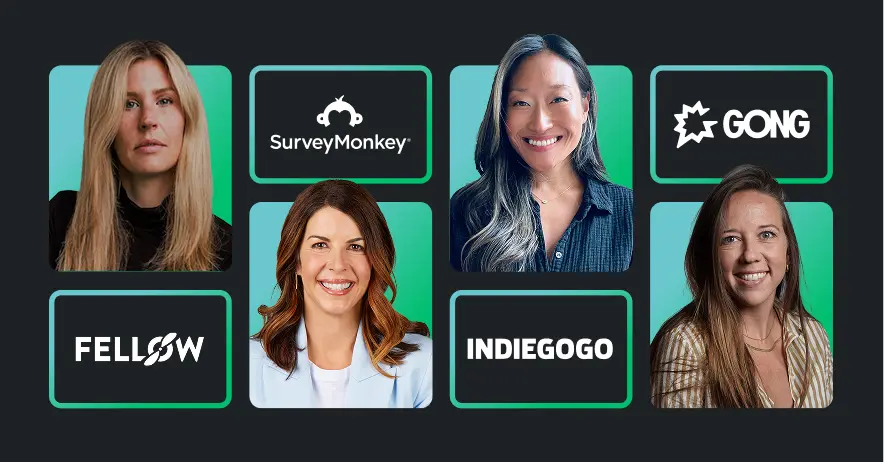 Headshot of various executives from SurveyMonkey, Fellow, Indigogo, and Gong