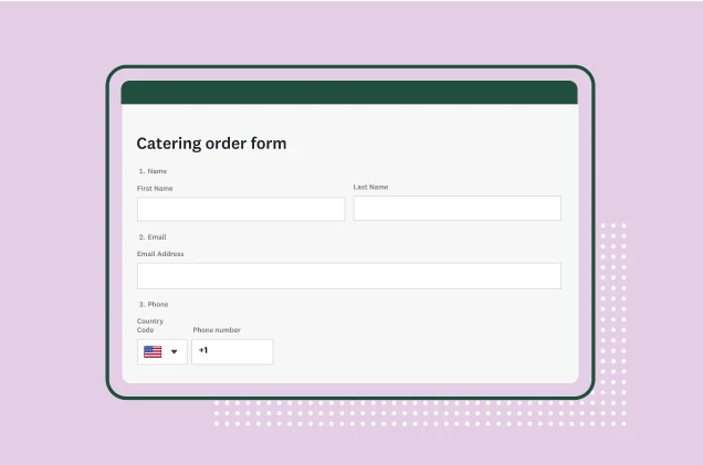 Screenshot of catering order form
