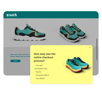 Survey question box, asking "How easy was the online checkout process?"