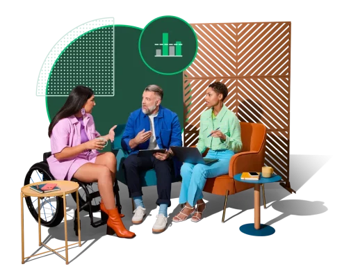 Three people sitting next to each other having a serious discussion