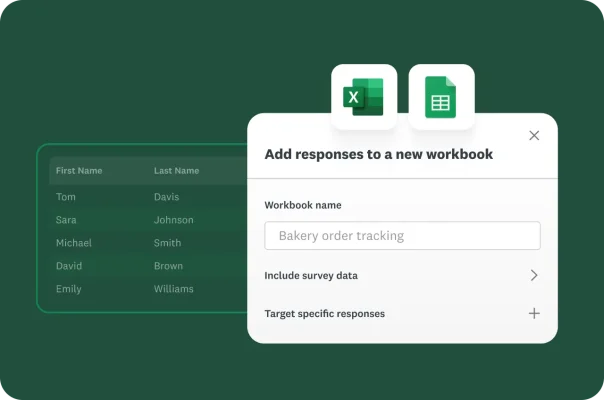 data export interface with excel and Google sheets