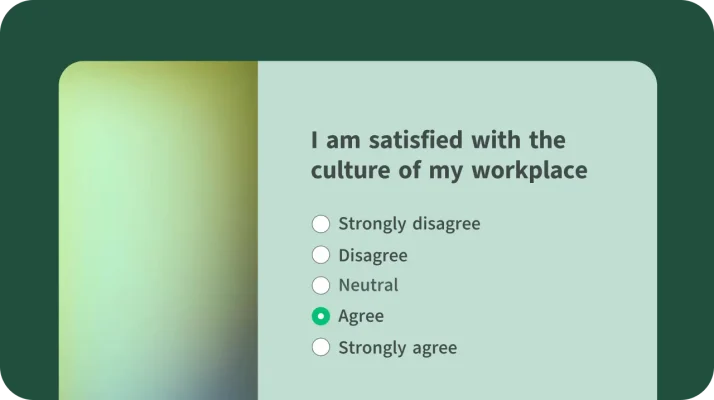 Workplace culture pulse survey template question asking employees about company culture satisfaction with a 5-point Likert scale.