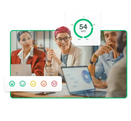 A group of people reviewing an NPS score