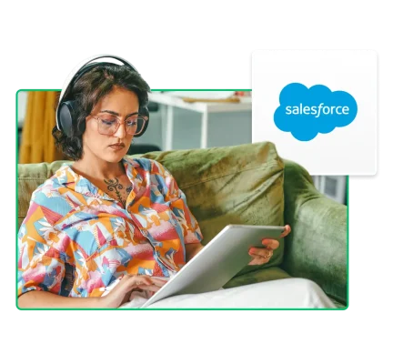 woman working on tablet salesforce