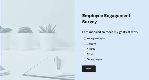 An Employee Engagement Survey template with a question about feeling inspired to meet goals.