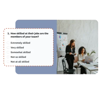 Survey question box, asking "How skilled at their jobs are the members of your team?"