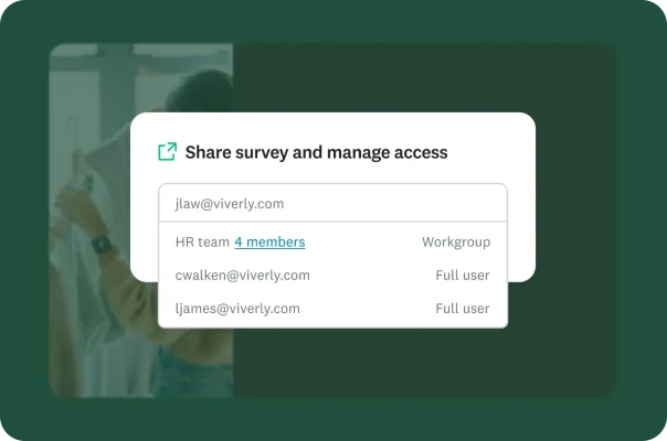 A screen showing how to share a survey and manage user access.