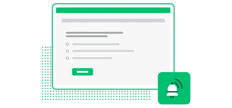 Screenshot von einer Frage, daneben ein Alarmglocken-Icon