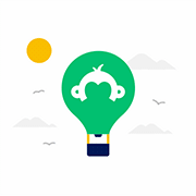 Animatie van een zwevende heteluchtballon die omhoog en omlaag gaat, met een logo van Goldie erop