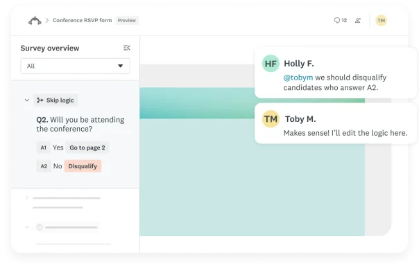 Comments left inline on a survey overview page