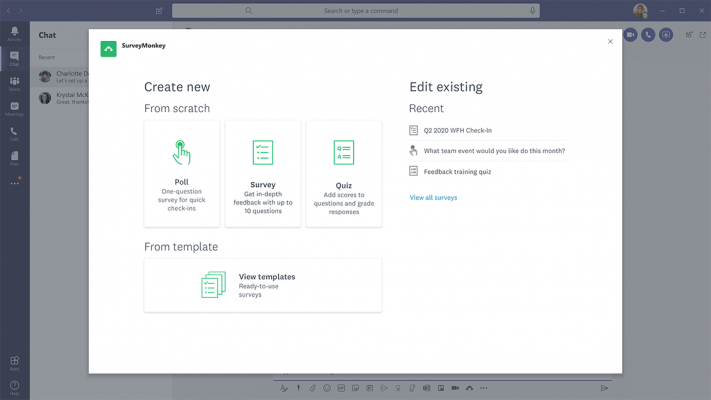 Creating a survey within Teams