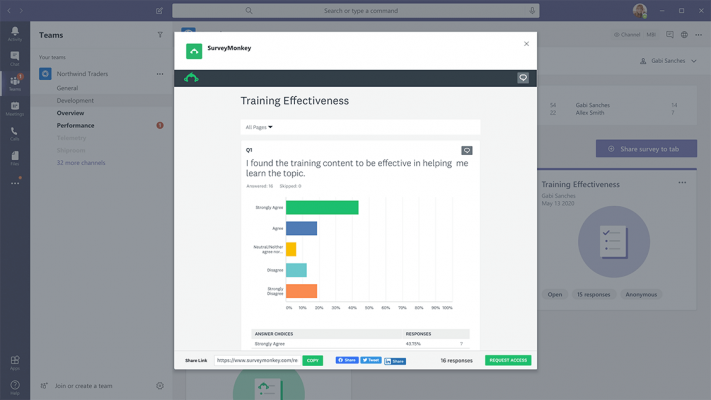 Survey example chart pulling data with Teams