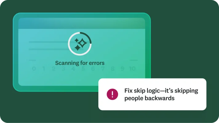 Modal that says scanning for errors, next to an alert that says fix skip logic