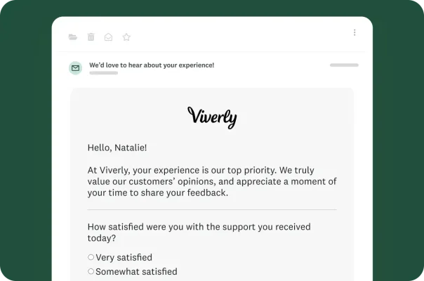 Email asking user to share their opinion and take a survey