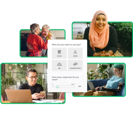 Screenshot of Audience Panel demographic selection, surrounded by images of various people