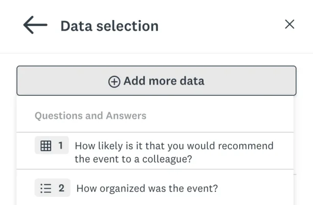 Screenshot of data selection feature, where you can choose the questions and answers to include in your Google sheet