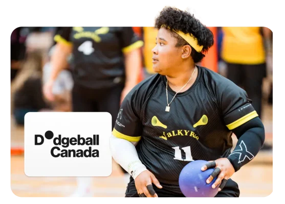 Dodgeball Canada player holding a dodgeball during a national tournament