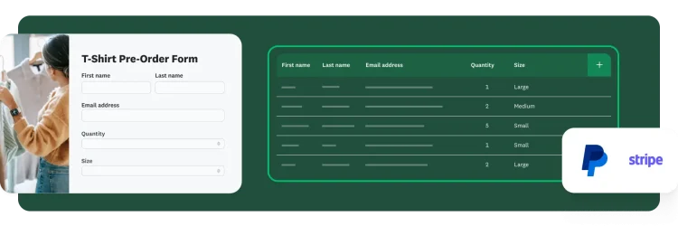 t-shirt order form made with SurveyMonkey integrated with PayPal and Stripe